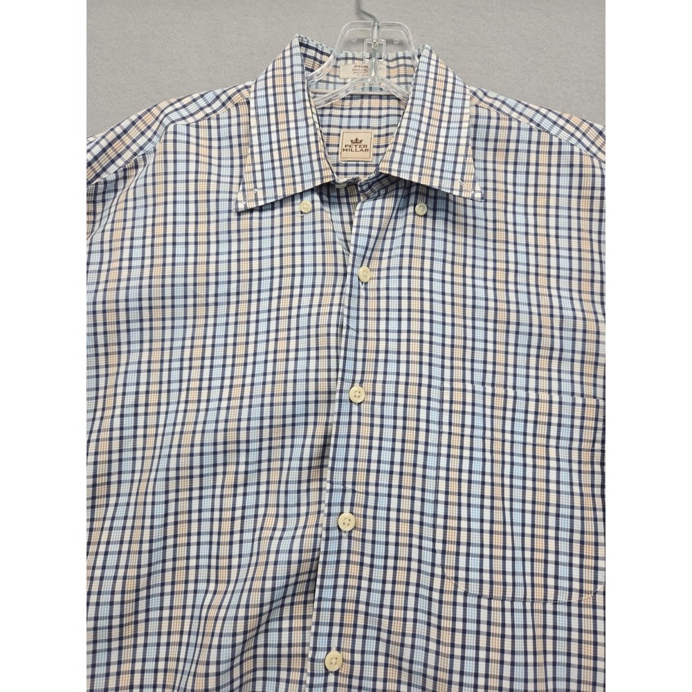 Peter Millar Shirt Mens Medium Long Sleeve‎ Button Up Lightweight Plaid Casual